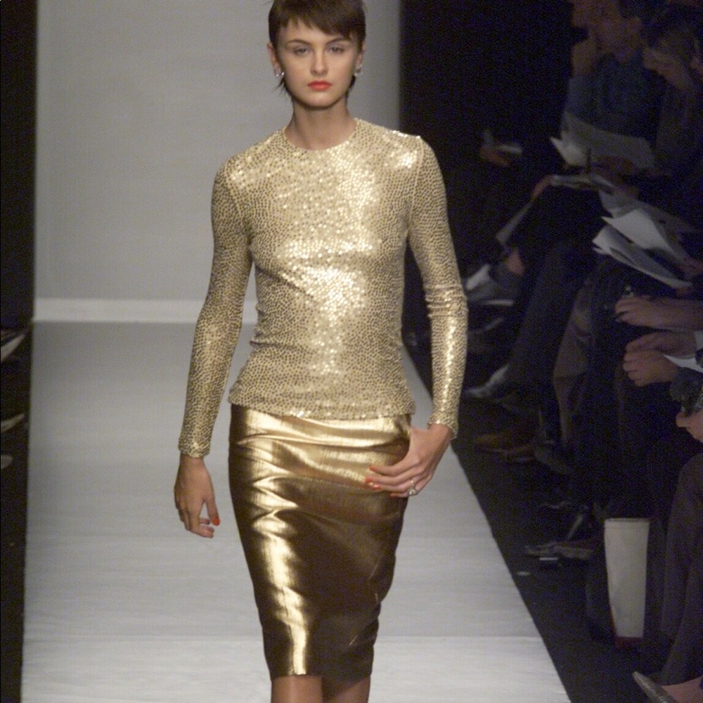 Vintage Michael Kors Gold Lamé Pencil Skirt - Picture 8 of 8